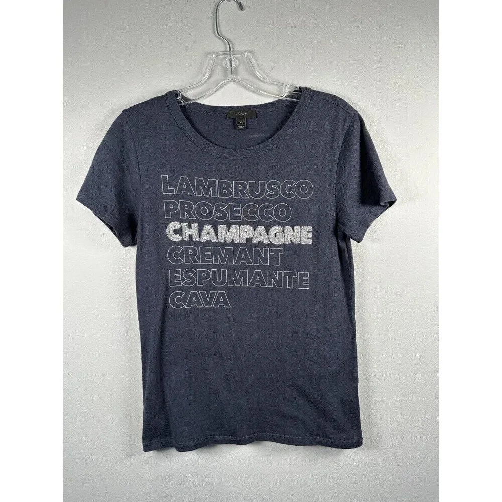 J. Crew Womens Shirt Blue Size XS 100% Cotton Champagne Logo Sequin Short Sleeve